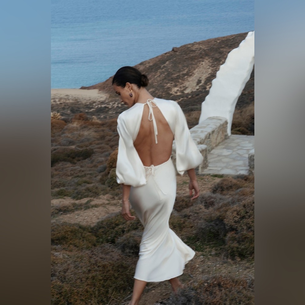 Shona Joy Cream Satin Open-Back Midi Dress - Picture 2 of 12